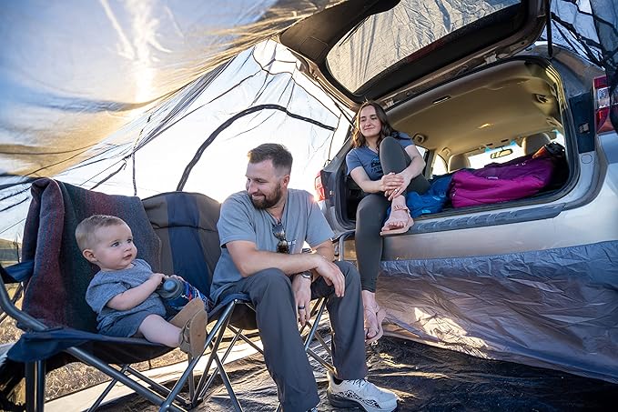 Universal SUV Tent Spacious Camping Attachment for SUV Car Van Minivan Hatchback and Truck Rear Door Setup for Outdoor and Tailgate Use with Most Automobiles with Screen Tent & Rainfly