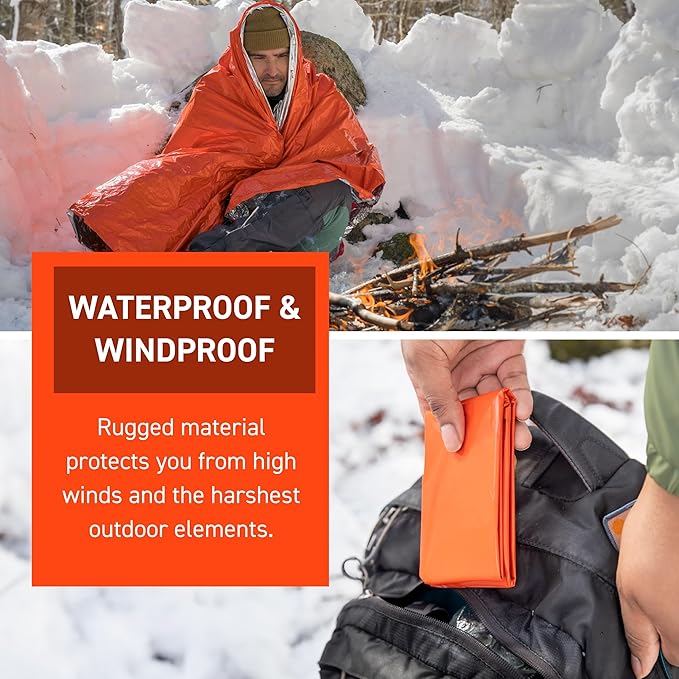 Survive Outdoors Longer 90% Heat Reflective Emergency Blanket - Polyethylene Rescue Blanket - Disaster Preparedness or Outdoor Survival Kit - Waterproof & Windproof - 56" x 84", 5.9 oz, Orange, 4 Pack