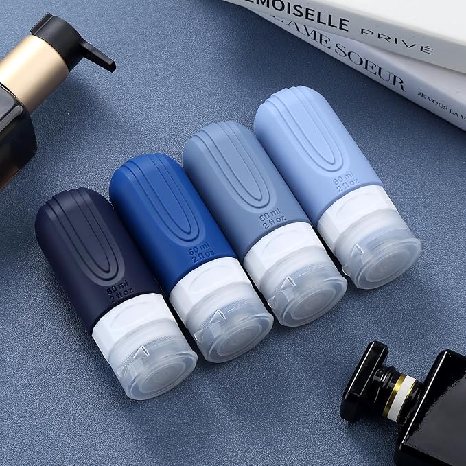 Travel Bottles for Toiletries, Tsa Approved 2oz Travel size Bottles, BPA Free Leak Proof Travel Toiletry Containers, Refillable Travel Accessories with Toiletry Bag for Shampoo Liquid (4 Pack)