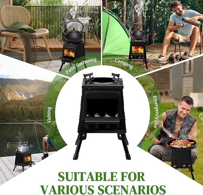 Outvita Camping Wood Stove, 14.2" Portable Folding Wood Burning Stove, Alloy Steel Backpacking Stove for Hiking, Outdoor Survival Stove Emergency for Picnic, Cooking Outside BBQ
