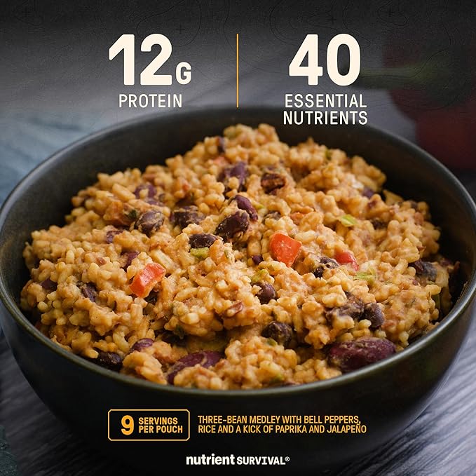 Nutrient Survival MRE Southwestern Medley Ready to Eat Meals (9 Servings) Freeze Dried Prepper Supplies & Emergency Food Supply, 40 Essential Nutrients, Shelf Stable Up to 15 Years, Pantry Pack