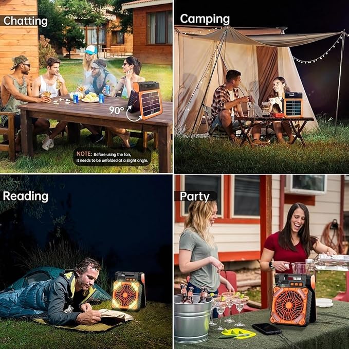 Solar Powered Fan for Camping ,Camping Fan with Light - 10400mAh Rechargeable Battery Fan Ventilator for Tents Home & Outdoor Activities
