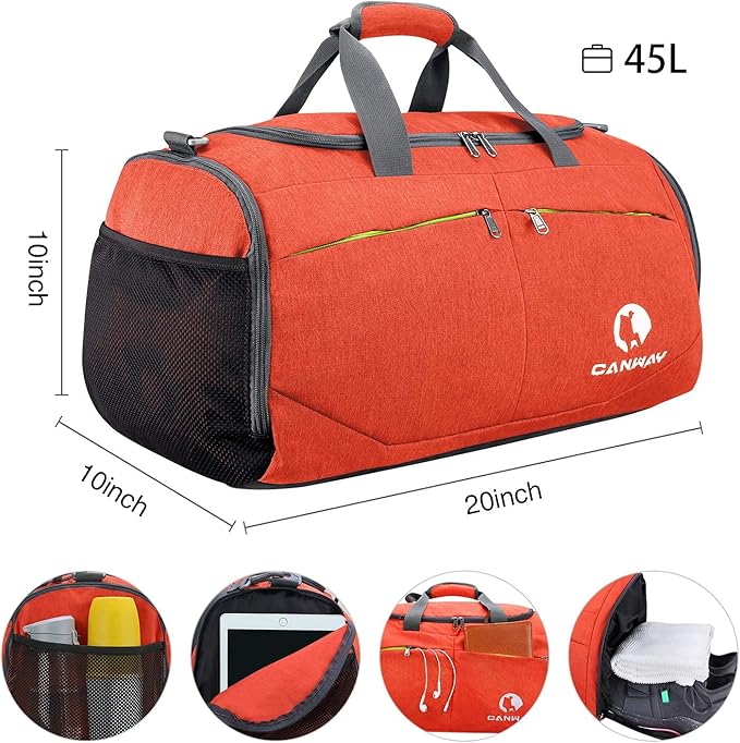 Canway Sports Gym Bag, Travel Duffel bag with Wet Pocket & Shoes Compartment for men women, 45L/40L, Lightweight