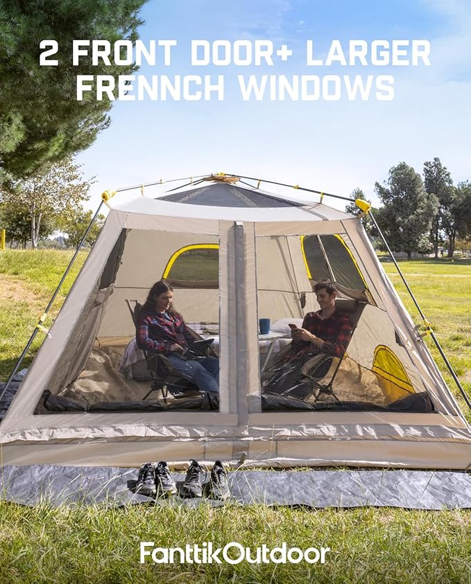 FanttikOutdoor Zeta C8 Air/C10 Air Camping Tent, Lightweight 10 Person Instant Cabin Tent Setup in 60s, 20% Lighter, Ultralight with Carry Bag for Family Camping & Hiking, Upgraded Ventilation