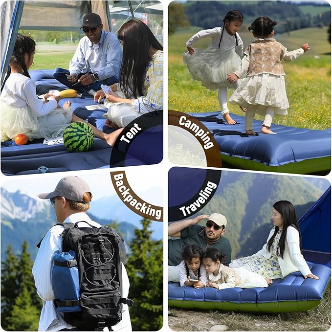 Sleeping Pad, Ultralight Inflatable Sleeping Pad for Camping with Pillow & Pump,Air Mattress Super Portable, Great for Camping Gear, Hiking, Side or Lounging Sleeper(Blue)