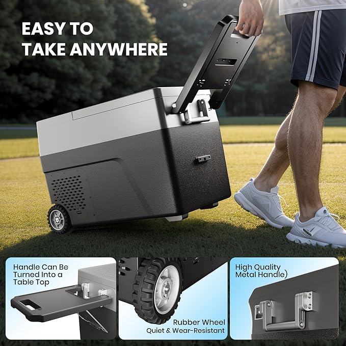12 Volt Car Refrigerator with Ice Maker, 40QT Car Compressor Cooler with Wheels, APP Control Portable Refrigerator -4℉-68℉ with AC & DC Charger, Car Freezer for Travel, Home, Camping, Outdoor