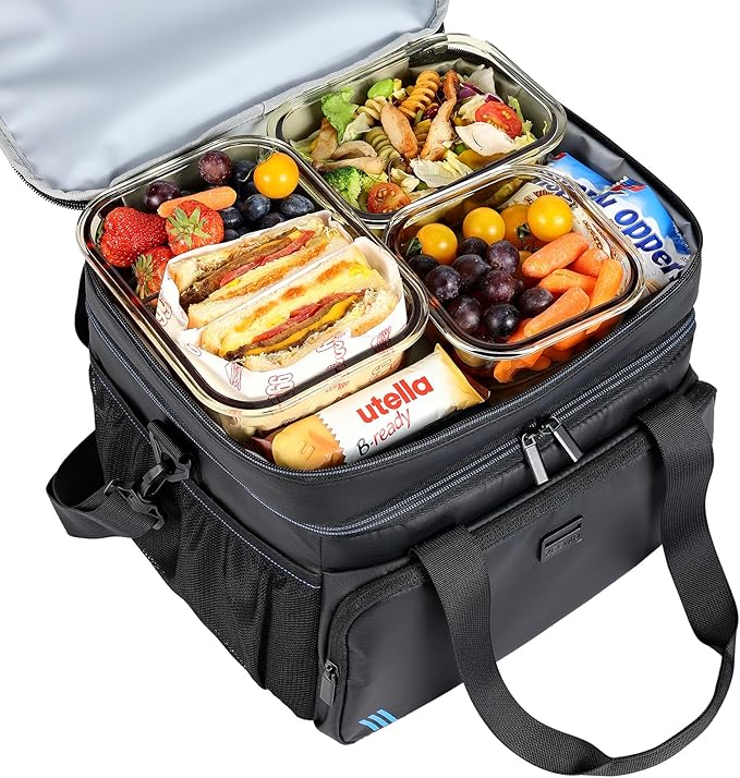 ZEEMO Soft Cooler Bag, Insulated Lunch Box, 12/24 Can Ice Chest, Double Leakproof Layers, Waterproof and Collapsible Case for Work Outdoor Trip, Black