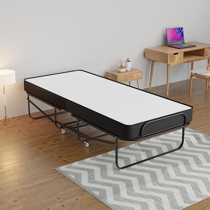 Greaton, 16-Inch Rollaway Folding Cot Bed with 5" Memory Foam Mattresses, Sturdy Metal Folding Frame, Fully Assembled, Great for Adults and Kids, 30-Inch, White