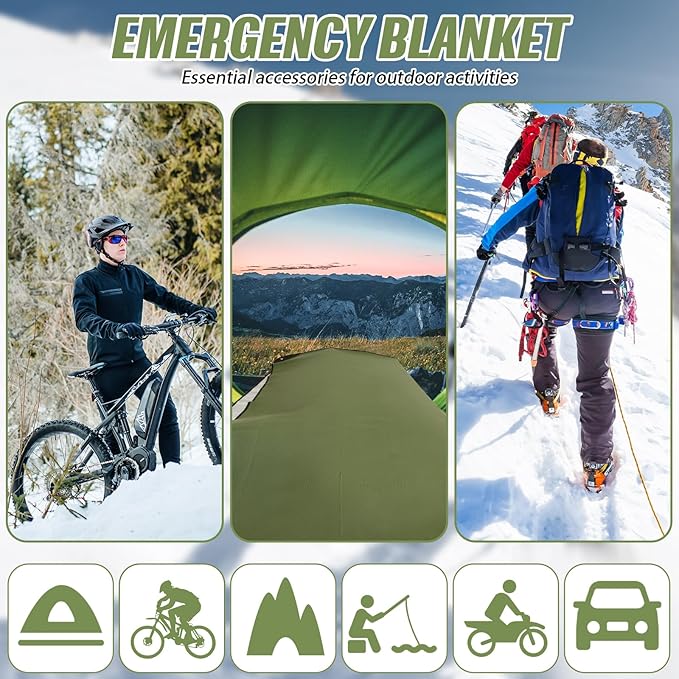 Kanayu 4 Pcs Emergency Thermal Survival Blankets 82 x 60 Inch,Heavy Duty Emergency Poncho Tarp Reusable Waterproof Blanket for Car,Camping,Hiking(Olive Green)