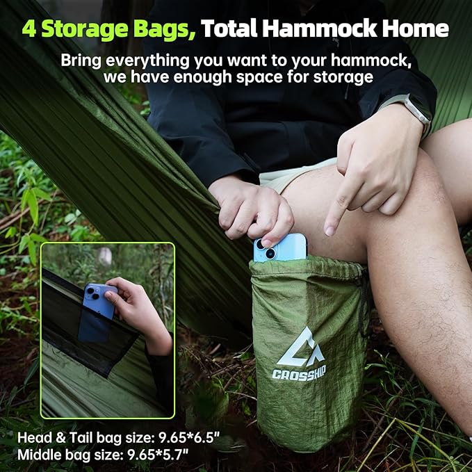 Camping Hammock with Mosquito Net, 2 Person Hammock Tent, Portable, Parachute Nylon for Indoor, Outdoor, Hiking, Backpacking, Backyard, Beach, Travel (Hold Up to 500lbs)