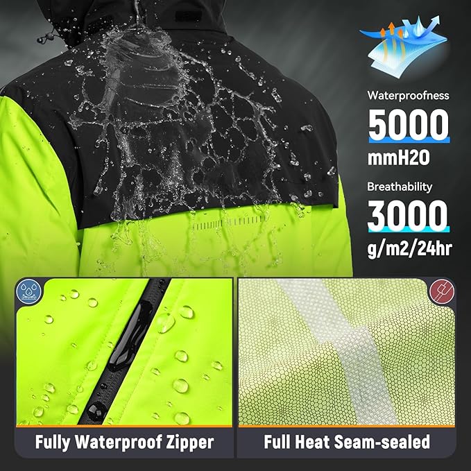 baleaf Men's Rain Jacket Waterproof Windbreaker Running Cycling Golf Hiking Gear Hood Lightweight Reflective Packable