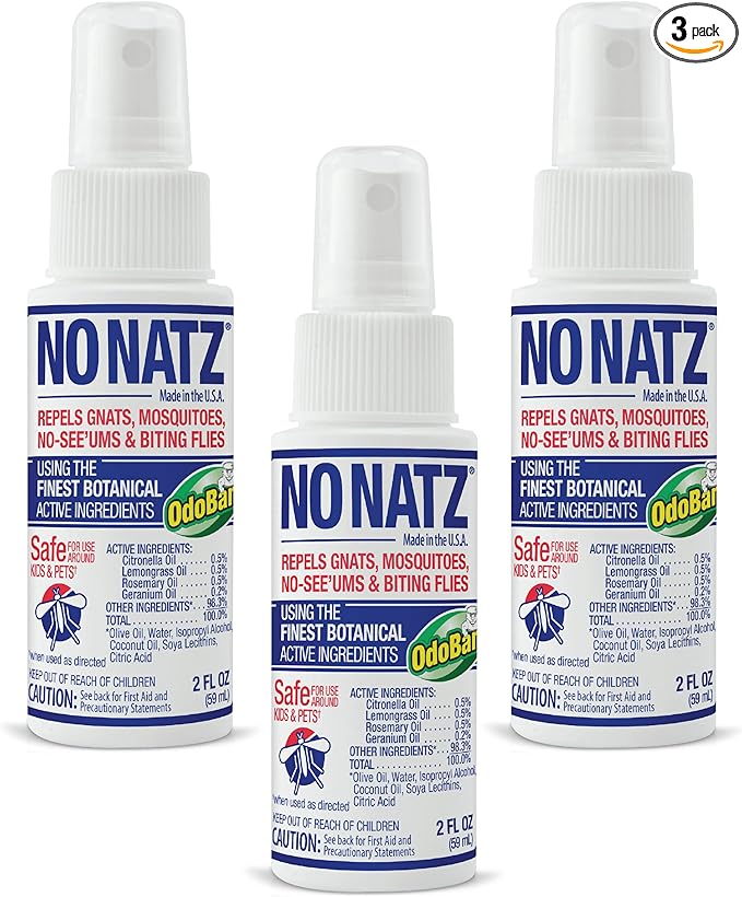 No Natz Botanical Bug Repellent, Effective for Gnat, Mosquito, and Biting Flies, Hand-Crafted and DEET-Free, Non-Greasy Formula, Made in The USA, 2 Ounce Spray Bottle, 3-Pack