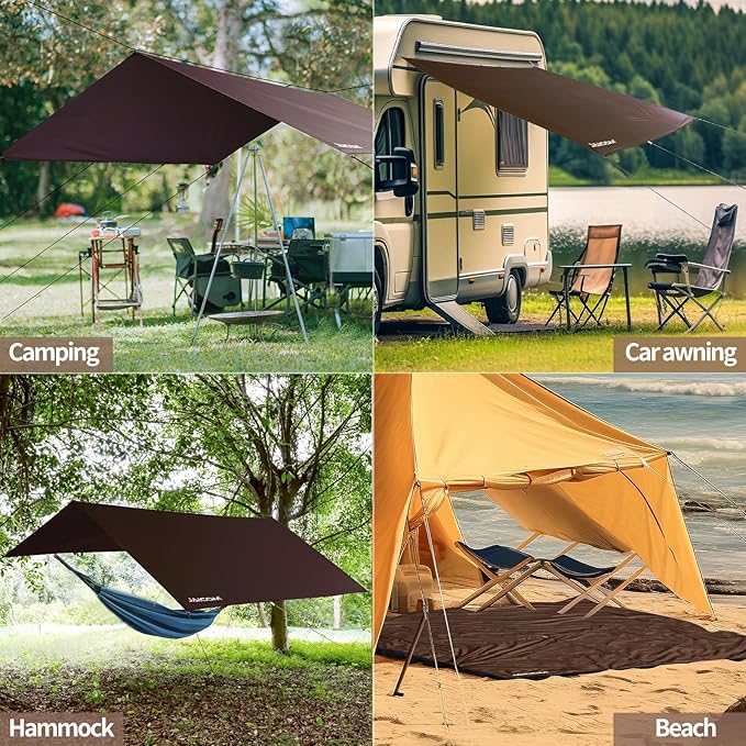 Waterproof Camping Tarp - 10X16.4ft Hammock Rain Fly, Ultralight & Portable & UV Protection Backpacking Tarp, Multifunctional for Outdoor Adventure, Hiking, Tent, Hammock