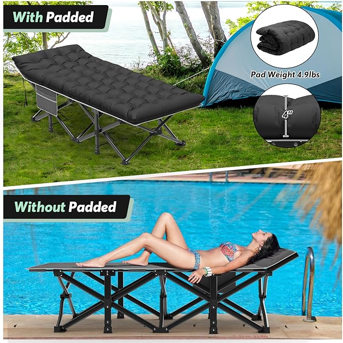Slendor Oversized XXL Camping Cot, Folding Cot for Adults, 79" L x 32" W x 19" H Sleeping Bed with Mattress, Carry Bag, Camp Cot Bed for Travel, Guest, Support 500lbs