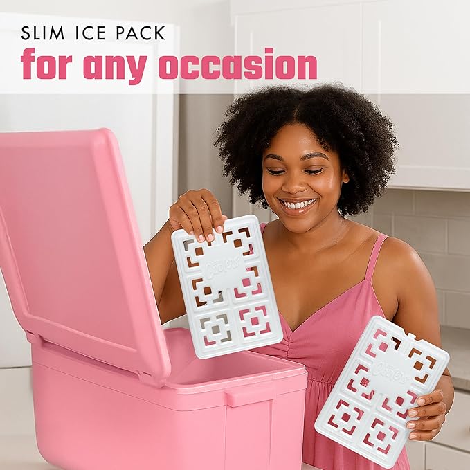 Cool Coolers Fashion Ice by Fit & Fresh, 4 Pack XL Slim Ice Packs, Unique Ice Pack Design for Womens Lunch Bag, Space Saving Reusable Ice Packs for Lunch Boxes, Cooler Ice Packs, Pearl White, 4PK