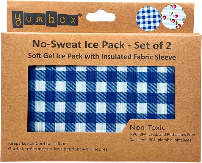 Yumbox Reusable Soft Ice Packs with Fabric Sleeve for Lunch Box and Cooler, Sweatproof, Pack of 2 Gel Ice Packs (Vichy)