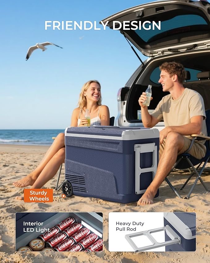 12 Volt Refrigerator Portable Fridge - 58 Quart(55L) Electric Cooler with Wheels, 12/24V DC & 100-240V AC, -4℉-68℉, APP Control, 12V Car Fridge for Camping, Boating, Truck, RV, Outdoor, Home