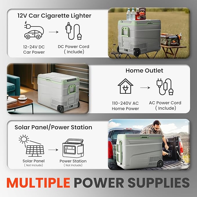 12 Volt Refrigerator Portable Fridge - 58 Quart(55L) Electric Cooler Big Zone with Wheels, 12V Fridge -4℉-68℉ for Camping, Boating, Truck, RV, Outdoor, Home