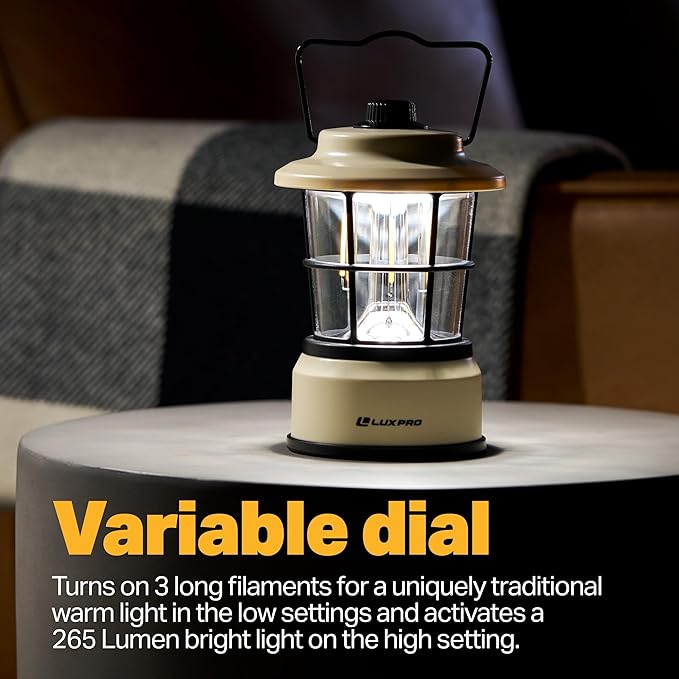 LUXPRO Retro LED Lantern - Battery-Powered Emergency Lantern - Water Resistant - Bright LED Lamp for Indoor & Outdoor Use - Use for Tents, Hiking or Hurricane Prep - 2 Pack, Beige