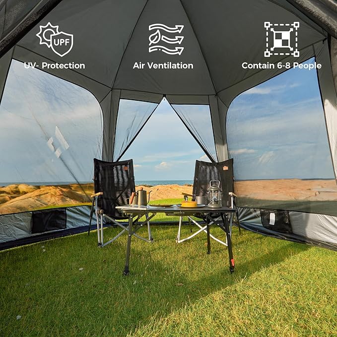 KingCamp Screen Tent, Camping Tent for 6-8 Person 12' x 12' Portable Screen House Room with Detachable Sunshade for Camping, Garden & Backyard
