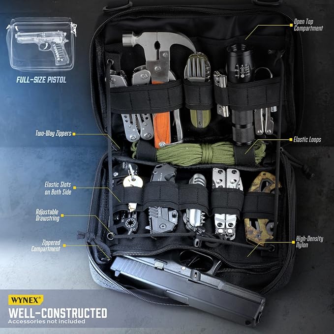 WYNEX Tactical Large Admin Pouch of Double Layer Design, Molle EDC EMT Utility Pouch with Map Sleeve Modular Tool Pouch Large Capacity Flag Patch Included