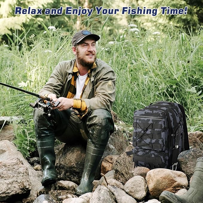 MoKo Fishing Backpack Sling Bag with Rod & Gear Holder, Nylon Waterproof Fishing Tackle Storage Bag for Fishing