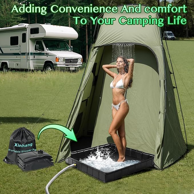 Foldable Camping Shower Base 41"x41"x5" with Drain Pipe, Indoor/Outdoor Portable Shower Pan for Camping Tents, RVs, and More, Includes Storage Bag