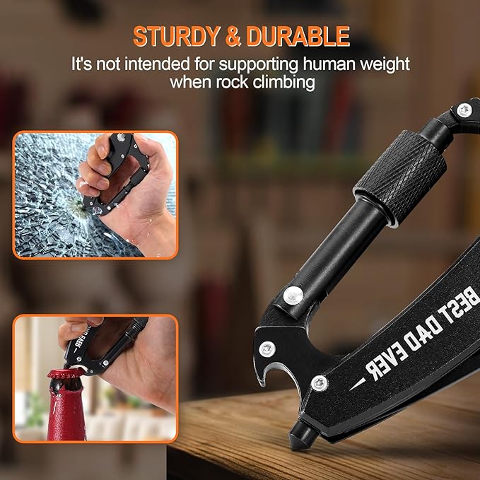 Fathers Day Dad Gifts from Daughter Son, Multitool Carabiner With "Best Dad Ever", Birthday Gifts for Dad Him Husband Boyfriend, Cool Gadgets for Men, Tactical Survival Gear for Camping And Hiking