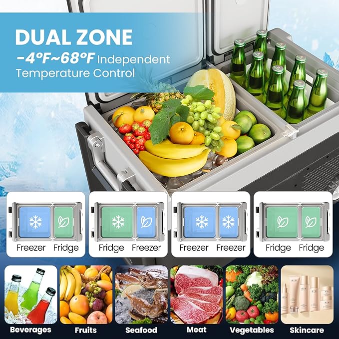 12 Volt Refrigerator, 40QT(38L) Car Efrigerator APP Control,Electric Cooler On Wheels -4℉~68℉, Portable Freezer 12/24V DC 110-240V AC, Camping Refrigerator, Travel, Boat