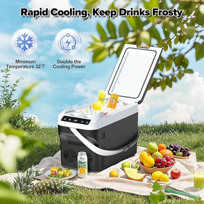 12 Volt Car Refrigerator 23Quart(22L) Electric Cooler/Warmer, Plug In Car Cooler with 110V AC Home Power Cord & 12V Car Adapter, Portable Refrigerator for Camping, Travel, RV(Black)