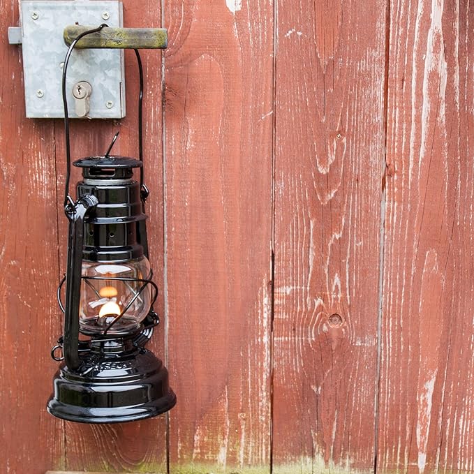 Outdoor Kerosene Fuel Lantern, German Made Weather Resistant Baby Special 276 Galvanized Hurricane Lamp for Camping or Patio, 10 Inches, Black