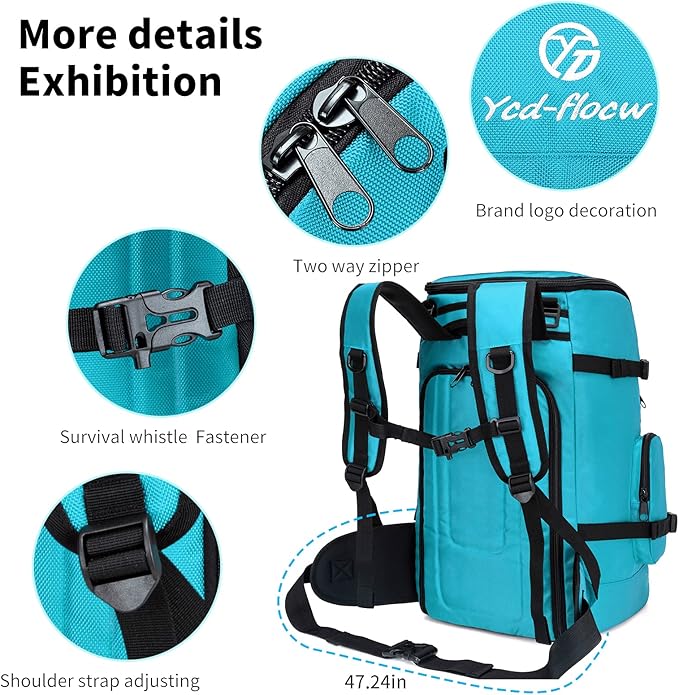 Ski Boot Bag Backpack, 50L Large Capacity Water-Resistant Padded Ski Travel Bag & Snowboard Boot Bag for Ski Boots, Helmet, Goggles, Clothes, Gloves, Snowboard Gear (Cyan)