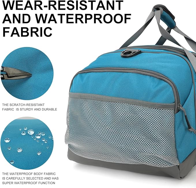 Sports Gym Bag,INOXTO Travel Duffel Bag with Dry Wet Pocket And Shoe CompartmentFor Women and Men,40L/55L Fitness Waterproof Weekender Bag For Swim Sports Travel Working Out (Blue White, 55L)