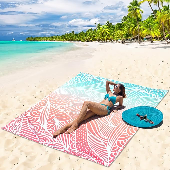 Beach Blanket Waterproof Sandproof Extra Large Beach Mat 79" X 83"/120"x108"for 1-8 Adults Quick Drying Durable Outdoor Picnic Mat for Beach Travel Camping Hiking