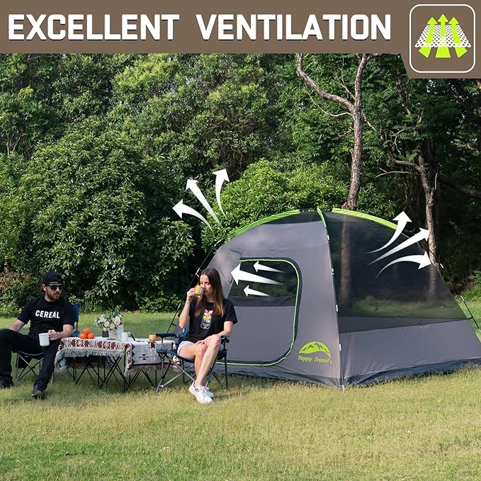 Happy Travel Camping Tent, 6 Person Dome Tents for Camping with Rainfly, Waterproof Clip Easy Setup Portable Family Tent with Mesh Windows, 20% More Headroom Backpacking Tents for Camping & Hiking