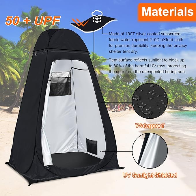 anngrowy Shower Tent Pop-Up Privacy Tent Camping Portable Toilet Tent Outdoor Camp Bathroom Changing Dressing Room Instant Privacy Shelters for Hiking Beach Picnic Fishing Potty, Extra-Tall, UPF 50+