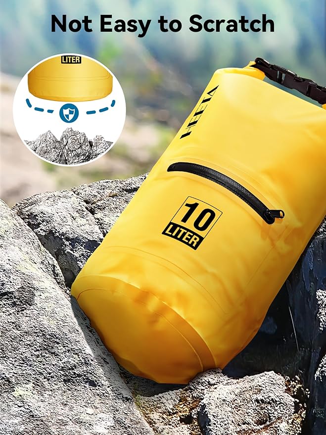HEETA Waterproof Dry Bag with Front Zippered Pocket for Women Men, 5L/10L/20L/30L/40L Roll Top Lightweight Dry Storage Bag Backpack for Travel, Kayaking, Boating, Rafting, Camping, Hiking & Beach