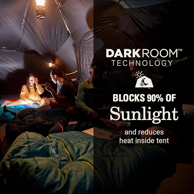 Coleman 4/6/8/10 Person Skydome Dark Room Tent with Rainfly, 5 Minute Setup, Blocks 90% of Sunlight, 20% More Headroom Than Traditional Tents
