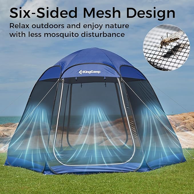 KingCamp Pop Up Screen Tent, Camping Tent for 4-6 Person 10' x 10' Portable Screen House Room with Detachable Sunshade for Camping, Garden & Backyard