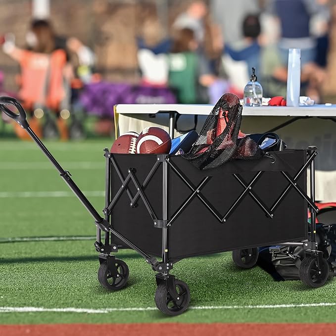 Collapsible Trolley Wagon Cart with Wheels 140L & 300LBS Capacity for Outdoor Sports, Shopping, Camping and Gardening