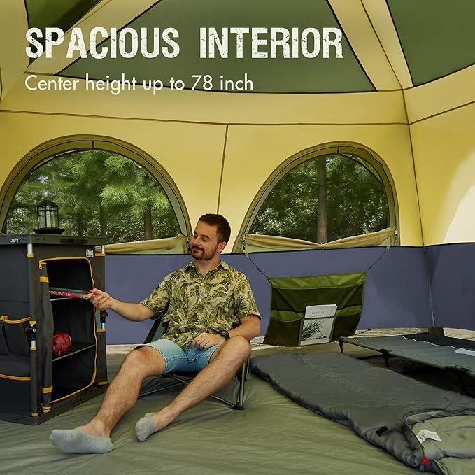 Portal 8 Person Instant Tent for Camping, Large Water Resistant Cabin Family Tent Easy Setup with 5 Large Mesh Windows, Rainfly, Carry Bag