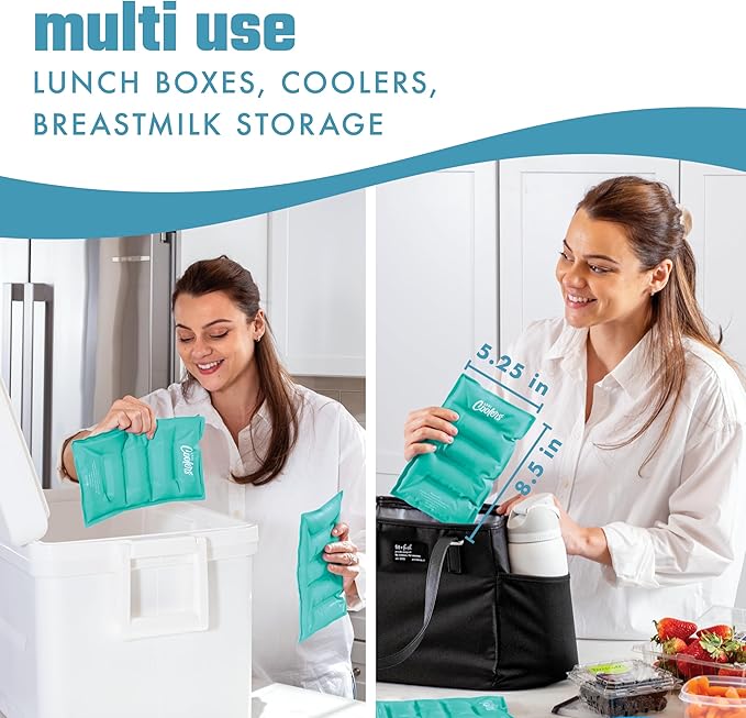 Cool Coolers 2 Pack Soft Ice for Coolers, Large Reusable Lunch Box Ice Pack, Flexible Stretch Nylon, Durable Freezer Packs by Fit & Fresh, Teal