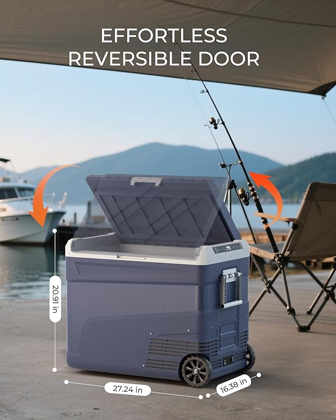 12 Volt Refrigerator Portable Fridge - 58 Quart(55L) Electric Cooler with Wheels, 12/24V DC & 100-240V AC, -4℉-68℉, APP Control, 12V Car Fridge for Camping, Boating, Truck, RV, Outdoor, Home