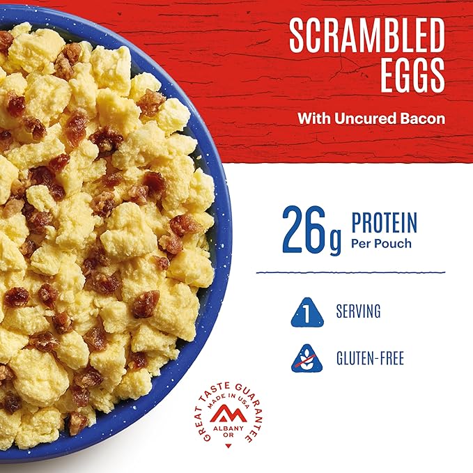 Mountain House Scrambled Eggs with Uncured Bacon Pro-Pak | Freeze Dried Backpacking & Camping Food | Gluten-Free | 1 Serving