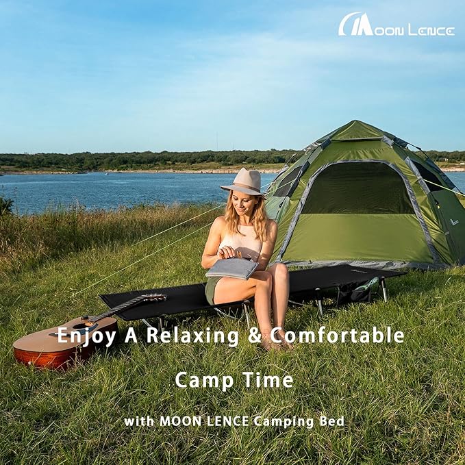 MOON LENCE Folding Camping Cot Outdoor Camping Bed Portable with Carry Bag Camp Cots for Adults for Hiking Backpacking Car Camping Outdoor Indoor Beach Use
