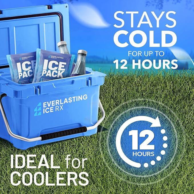 Rapid Performance Reusable Ice Packs for Coolers or Lunch Box | 4 Pack | Cold for Up to 12 Hours | Ice Packs for Cooler, Long Lasting for Camping, Beach