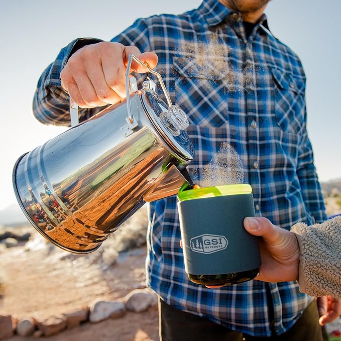 GSI Outdoors Percolator Coffee Pot I Glacier Stainless Steel Ultra-Rugged for Brewing Coffee Over Stove and Fire Ideal for Group Camping, 36 Cup