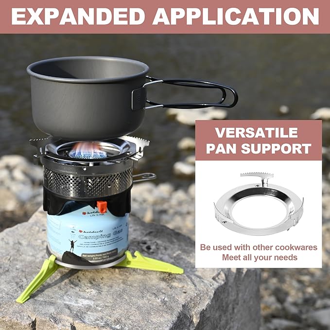 0.75+0.25L Backpacking Camping Stove Cooking System with Piezo Ignition, Outdoor Portable Burner with Pot & Metal Holder Camping Stove Kit Propane, Ideal for Hiking Fishing Hunting Emergency
