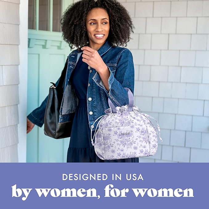 Fit & Fresh Lunch Bag For Women, Insulated Womens Lunch Bag For Work, Stain-Resistant Large Lunch Box For Women With Containers, Cinch Closure Cromwell Bag, Lavender Floral Toile
