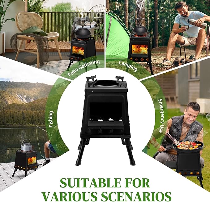 Outvita Camping Wood Stove, 10.6" Portable Folding Wood Burning Stove, Alloy Steel Backpacking Stove for Hiking, Outdoor Survival Stove Emergency for Picnic, Cooking Outside BBQ